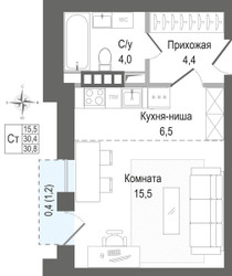 Планировка студии(квартира) площадью 30.4 квадратных метров в ЖК “ЖК КИНОКВАРТАЛ”