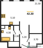 Планировка студии(квартира) площадью 42.2 квадратных метров в “ЖК Sydney City (Сидней Сити)”