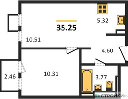 Планировка однокомнатной(квартира) площадью 35.25 квадратных метров в “ЖК Остафьево”