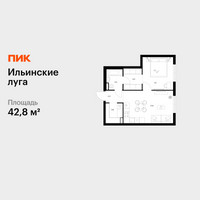 Планировка однокомнатной(квартира) площадью 42.8 квадратных метров в “ЖК Ильинские луга”