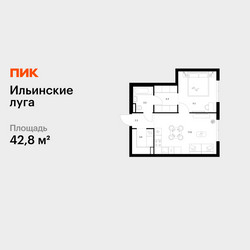 Планировка однокомнатной(квартира) площадью 42.8 квадратных метров в ЖК “ЖК Ильинские луга”