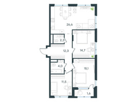 Планировка трехкомнатной(квартира) площадью 88.1 квадратных метров в “ЖК Левел Лесной”