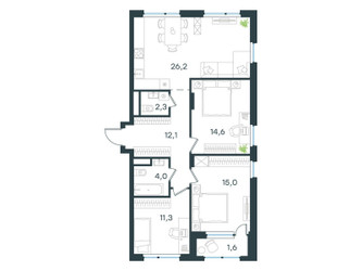 Планировка трехкомнатной(квартира) площадью 87.1 квадратных метров в ЖК “ЖК Level Лесной”