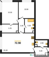 Планировка двухкомнатной(квартира) площадью 72 квадратных метров в “Жилой район Alia (Алиа)”