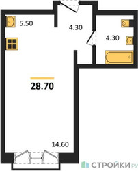 Планировка студии(квартира) площадью 28.7 квадратных метров в ЖК “Лесная Коллекция”