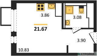 Планировка студии(квартира) площадью 21.67 квадратных метров в “ЖК Горки Парк”
