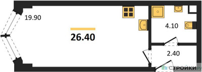 Планировка студии(квартира) площадью 26.4 квадратных метров в ЖК “ЖК ЗИЛАРТ”
