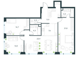 Планировка 4+ комнатной(квартира) площадью 103.6 квадратных метров в “ЖК Level Мичуринский”