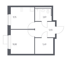 Планировка однокомнатной(квартира) площадью 35.84 квадратных метров в ЖК “ЖК Молжаниново”