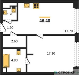 Планировка однокомнатной(квартира) площадью 46.4 квадратных метров в ЖК “ЖК СТОУН Грэйн”