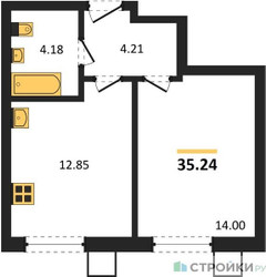 Планировка однокомнатной(квартира) площадью 35.24 квадратных метров в ЖК “ЖК Бархат”