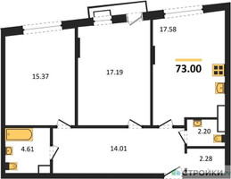 Планировка двухкомнатной(квартира) площадью 73 квадратных метров в “ЖК Эльйон”