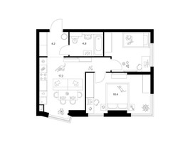 Планировка двухкомнатной(квартира) площадью 51.9 квадратных метров в “ЖК Кронштадтский 9”