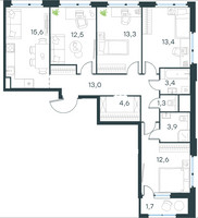 Планировка 4+ комнатной(квартира) площадью 95.3 квадратных метров в “ЖК Level Лесной”