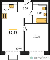 Планировка однокомнатной(квартира) площадью 32.67 квадратных метров в “ЖК Квартал Западный”