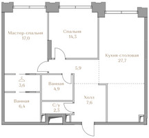 Планировка двухкомнатной(квартира) площадью 89.7 квадратных метров в “ЖК Коллекция Лужники”