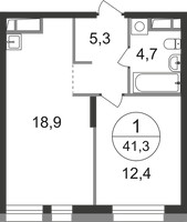 Планировка однокомнатной(квартира) площадью 41.3 квадратных метров в “ЖК Первый Московский”
