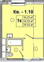 Планировка студии(квартира) площадью 24.56 квадратных метров в “ЖК Радость (Радумля Парк)”