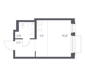 Планировка студии(квартира) площадью 22.84 квадратных метров в ЖК “ЖК Новое Внуково”