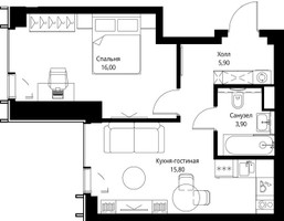 Планировка однокомнатной(квартира) площадью 42.7 квадратных метров в “ЖК Веер”