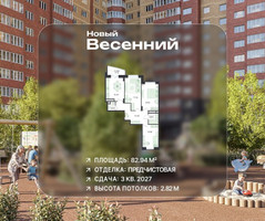 Планировка трехкомнатной(квартира) площадью 82.94 квадратных метров в “ЖК Новый Весенний”
