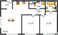 Планировка двухкомнатной(квартира) площадью 57.7 квадратных метров в “ЖК Wave (Вейв)”