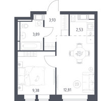 Планировка однокомнатной(квартира) площадью 32.54 квадратных метров в “ЖК Большое Путилково”