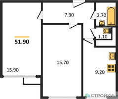 Планировка двухкомнатной(квартира) площадью 51.9 квадратных метров в “ЖК Датский Квартал”
