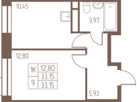 Планировка однокомнатной(квартира) площадью 33.1 квадратных метров в “ЖК Западная Ивантеевка”