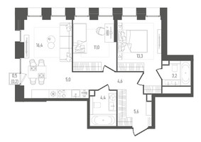 Планировка двухкомнатной(квартира) площадью 63.7 квадратных метров в “ЖК Pave (Пэйв)”