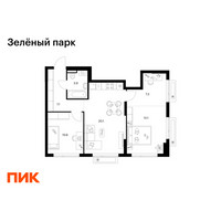 Планировка двухкомнатной(квартира) площадью 62.1 квадратных метров в “ЖК Зеленый парк”