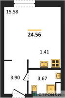 Планировка студии(апартаменты) площадью 24.56 квадратных метров в “ЖК N’ICE LOFT (Найс Лофт)”