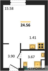 Планировка студии(апартаменты) площадью 24.56 квадратных метров в “ЖК N’ICE LOFT (Найс Лофт)”