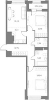 Планировка трехкомнатной(квартира) площадью 65.4 квадратных метров в “ЖК Аквилон Beside 2.0”