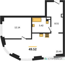 Планировка однокомнатной(квартира) площадью 49.52 квадратных метров в ЖК “ЖК "Гранд Фили"”
