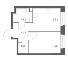 Планировка однокомнатной(квартира) площадью 32.11 квадратных метров в ЖК “ЖК ЭкоБунино (Южное Бунино)”