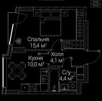 Планировка однокомнатной(квартира) площадью 33.9 квадратных метров в “ЖК СЕЗАР БУДУЩЕЕ”