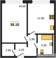 Планировка однокомнатной(апартаменты) площадью 38.1 квадратных метров в “ЖК Равновесие”