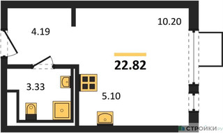 Планировка студии(квартира) площадью 22.82 квадратных метров в “ЖК Горки Парк”
