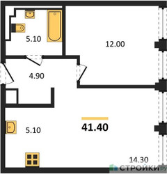 Планировка однокомнатной(квартира) площадью 41.4 квадратных метров в ЖК “ЖК INJOY (Инджой)”