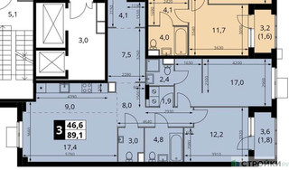 Планировка двухкомнатной(квартира) площадью 89.3 квадратных метров в “ЖК 1-й Измайловский (Первый Измайловский)”