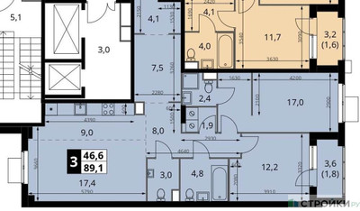 Планировка двухкомнатной(квартира) площадью 89.3 квадратных метров в ЖК “ЖК 1-й Измайловский (Первый Измайловский)”