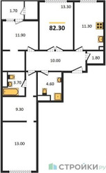 Планировка трехкомнатной(квартира) площадью 82.3 квадратных метров в ЖК “ЖК Sky Garden (Скай Гарден)”