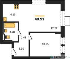 Планировка однокомнатной(квартира) площадью 40.91 квадратных метров в “ЖК Квартал Ивакино”