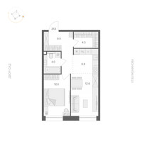 Планировка однокомнатной(апартаменты) площадью 48.7 квадратных метров в “ЖК ARTEL (Артель)”