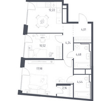 Планировка двухкомнатной(квартира) площадью 60.25 квадратных метров в “ЖК Квартал на воде (Графика на воде)”