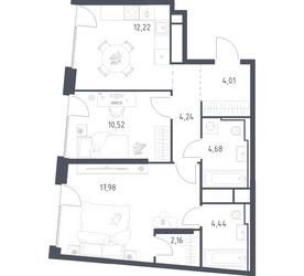 Планировка двухкомнатной(квартира) площадью 60.25 квадратных метров в ЖК “ЖК Квартал на воде (Графика на воде)”