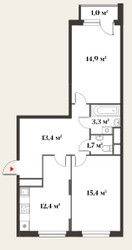 Планировка двухкомнатной(квартира) площадью 62.1 квадратных метров в ЖК “Миниполис 8 кленов”