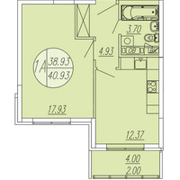 Планировка однокомнатной(квартира) площадью 40.93 квадратных метров в “ЖК Шолохово”
