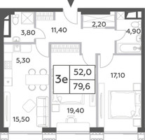 Планировка трехкомнатной(квартира) площадью 79.6 квадратных метров в “ЖК Will Towers (Вилл Тауэрс)”